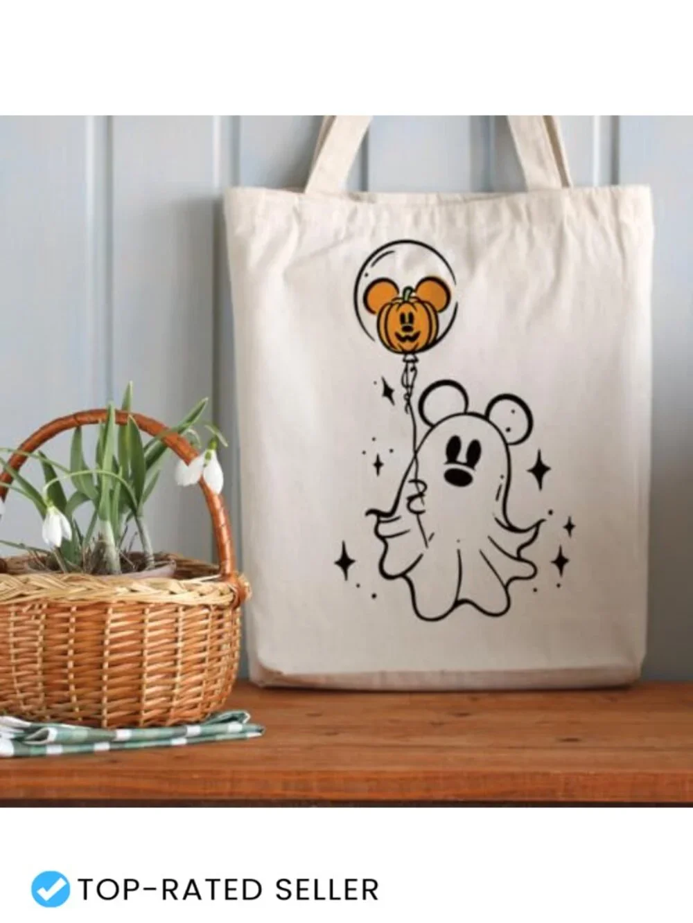 Eco-Friendly Cotton Canvas Tote Bag 16x14 Shoulder Strap Halloween